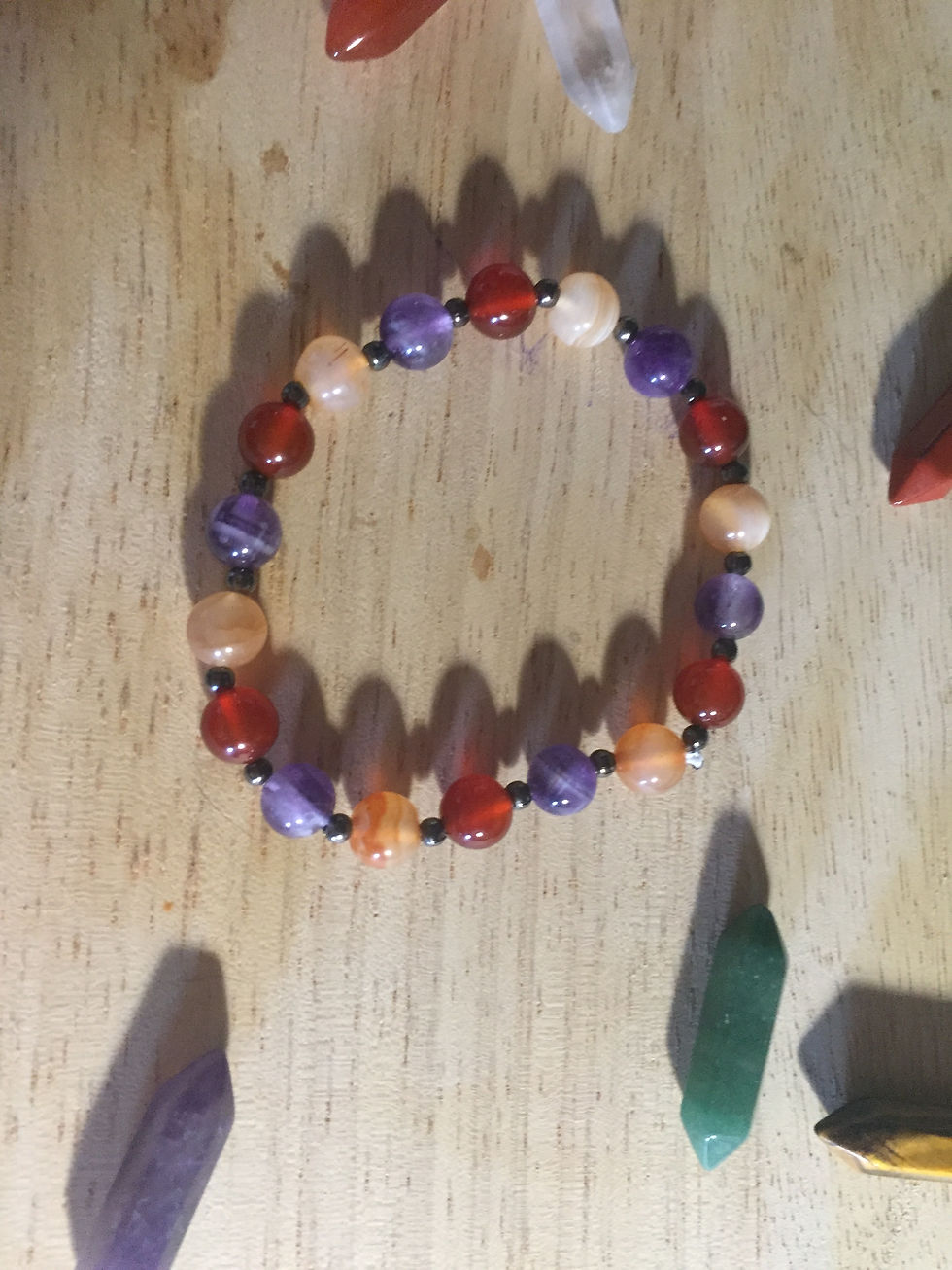 Bracelet en Améthyste, cornaline et agate orange flamme - Pierres Naturelles