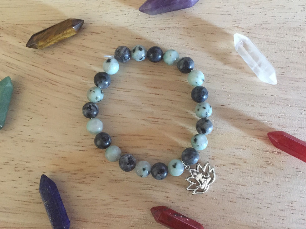 Bracelet Lotus en Labradorite Anthracite et Agate turquoise - Pierres Naturelles