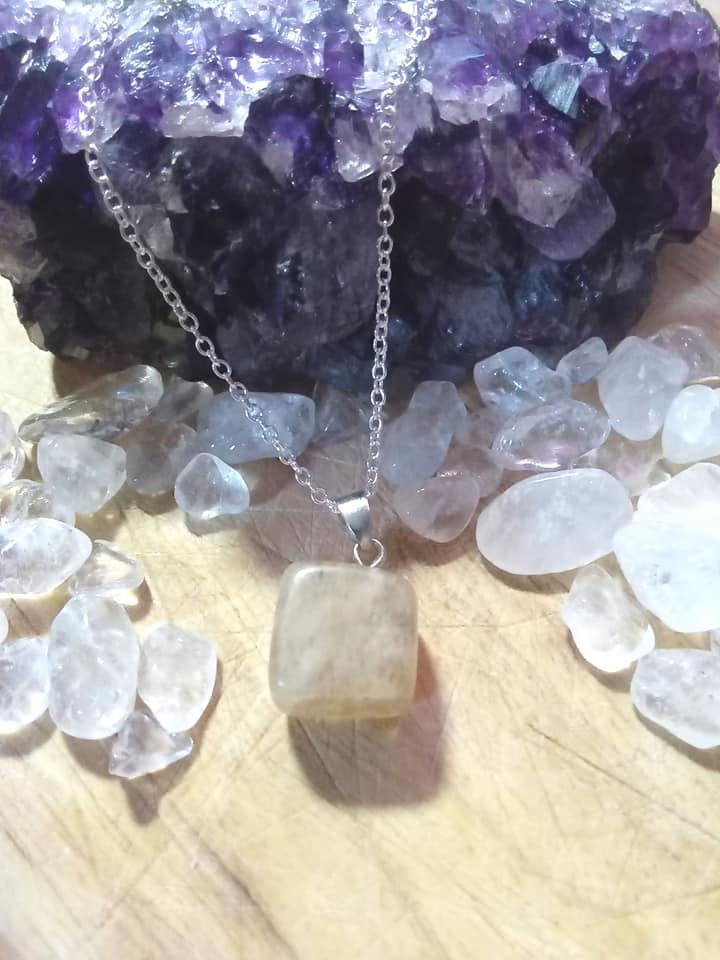 Pendentif carré en Citrine avec chaine argent 925