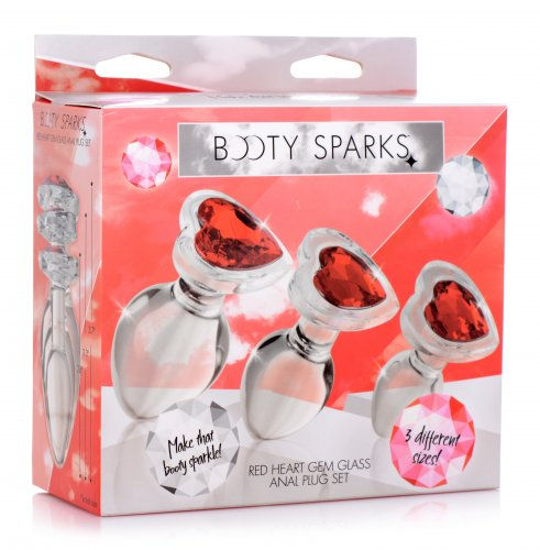 Thumbnail: Red Heart Gem Glass Anal Plug Set