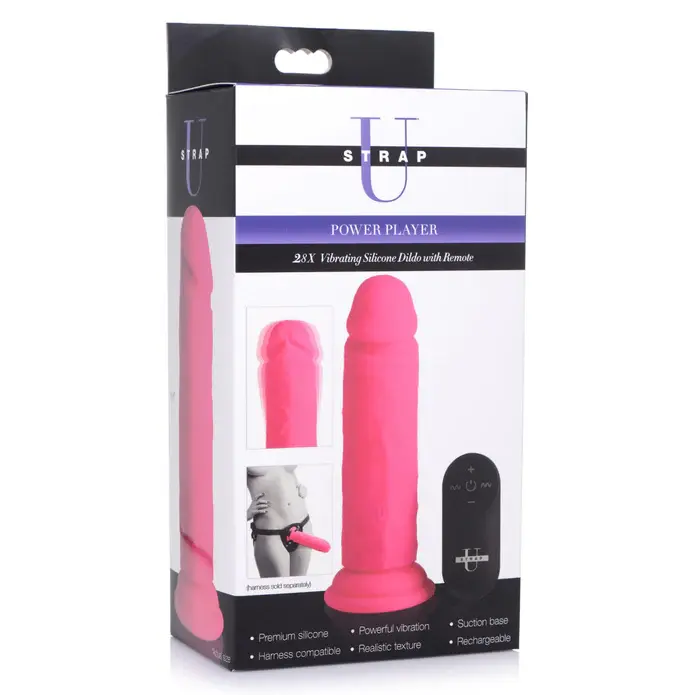Thumbnail: Power Player 28X Vibrating Dildo w/RC - Pink_AG589-Pink
