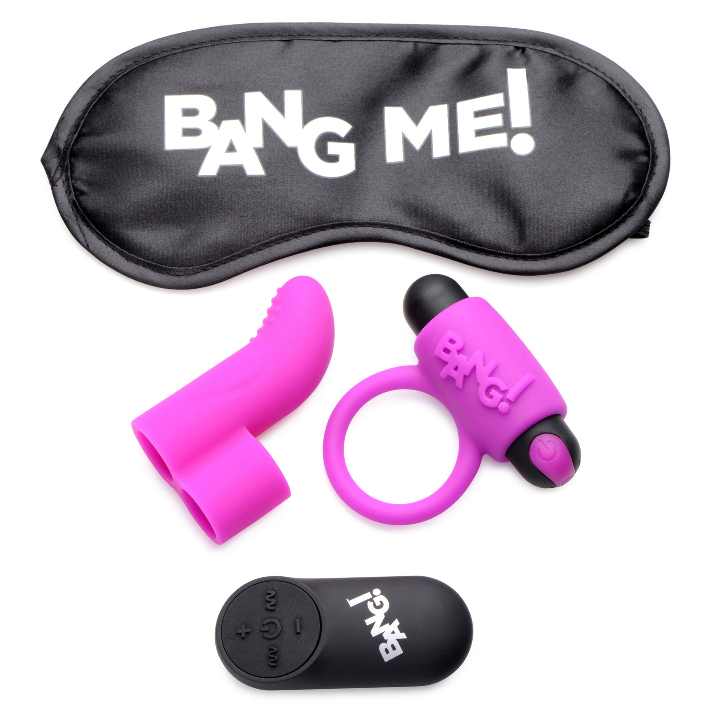 Couple's Love Ring, Finger Vibe, Bullet, & Blindfold Kit - Purple