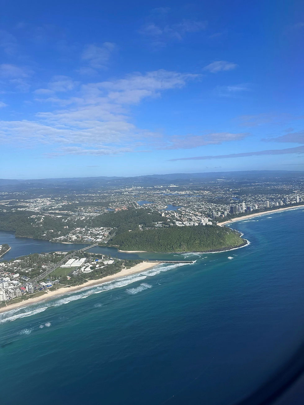Aerial view of Burleigh Heads coastline and Tallebudgera Creek near Burleigh Gold Coast Motel