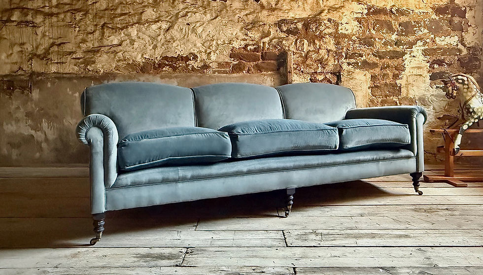 Thumbnail: THREE SEAT DAVENPORT SOFA IN STORM VELVET