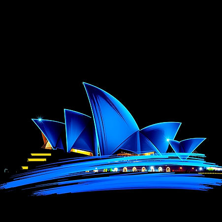 sydney opera house in neon blue brush strokes on black background, bu projector.jpg