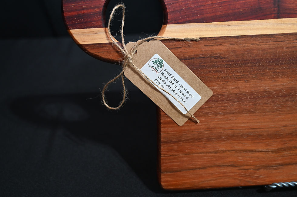 Thumbnail: Bread Board:  Padauk & Sapella with Maple Stripe