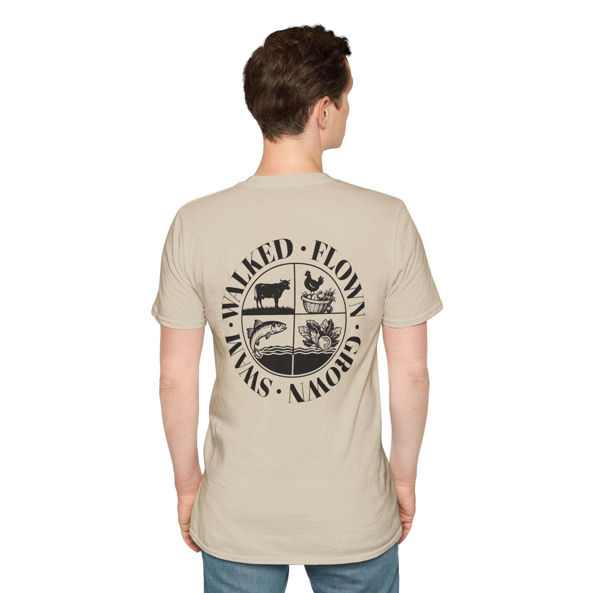 "WFGS" Men's/Unisex Circle Graphic Tee — 'Walked • Flown • Grown • Swam'