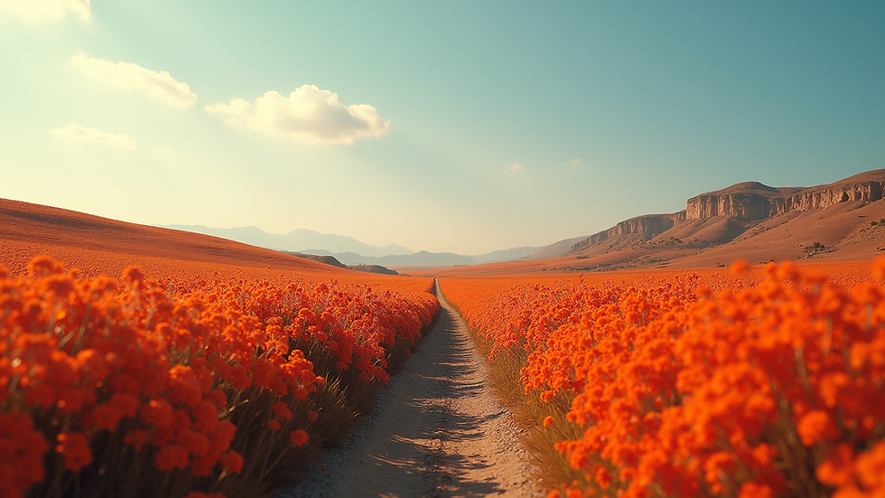 Eye-level view of a serene landscape with vibrant colors