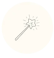 A whimsical wand with a star at its tip, enclosed in a circular design, perfect for magical themes and icon creation