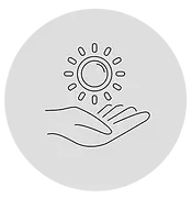 Icon of a hand holding a sun, symbolizing peace and calm, illustrated in a sleek vector style