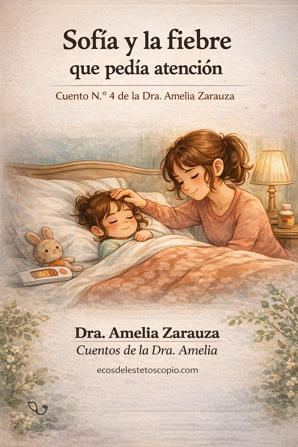 Madre acompañando a su hija con fiebre durante la noche.