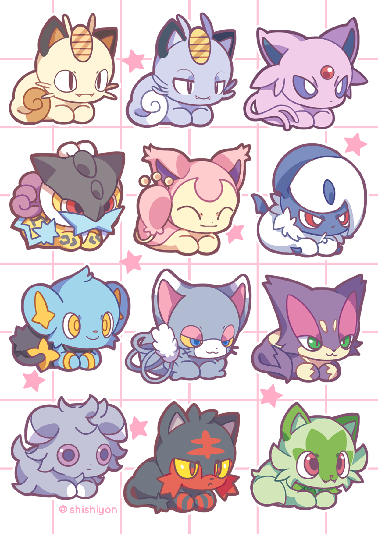 Cartela de Adesivos Pokémon gatinhos