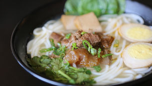 Ramen Soup with Beef and soft boiled Egg