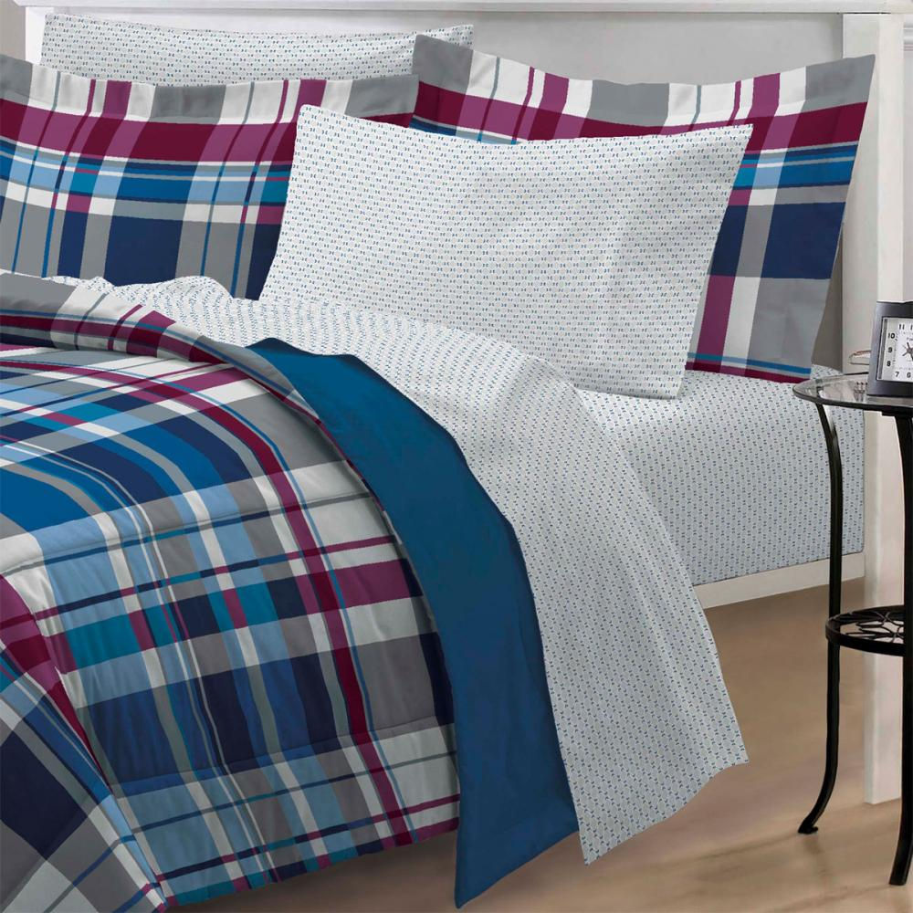 Varsity Plaid Bed-in-Bag Blue Stripe Bedding