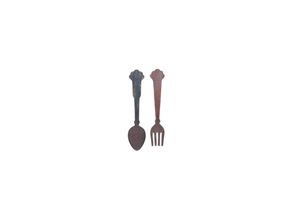 Thumbnail: Kitchen decor wooden and metal cutlery with antiqued finish - set of 2