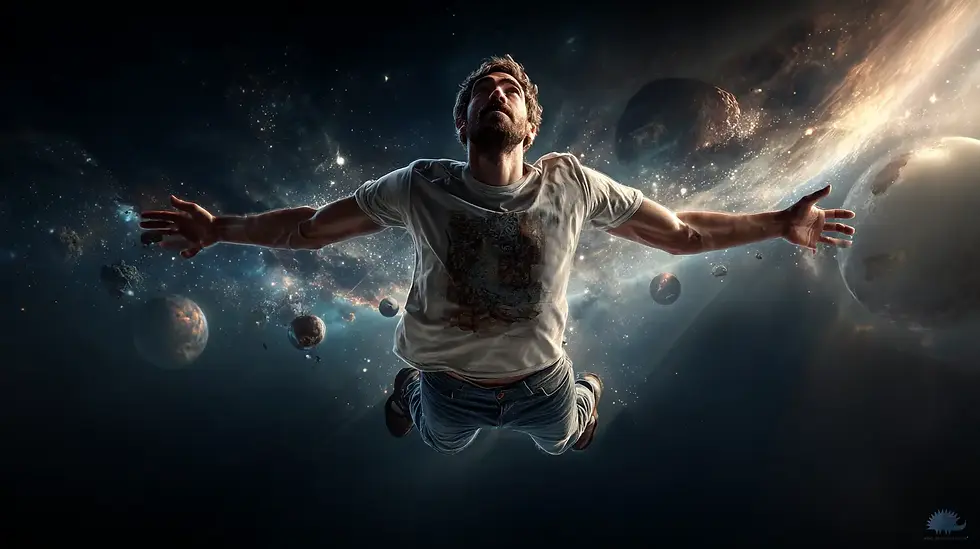 un unomo salta nello spazio simboleggiando il rischio nella creativita che porta crescita