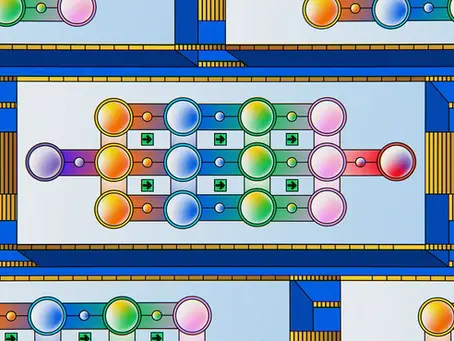 Schema astratto di connessioni colorate che rappresenta come pensa un direttore creativo e il processo creativo.