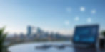 Laptop showing marketing analytics with digital channel icons and Calgary skyline in background