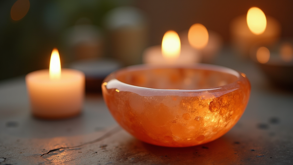 Close-up view of a crystal bowl used in spiritual healing sessions