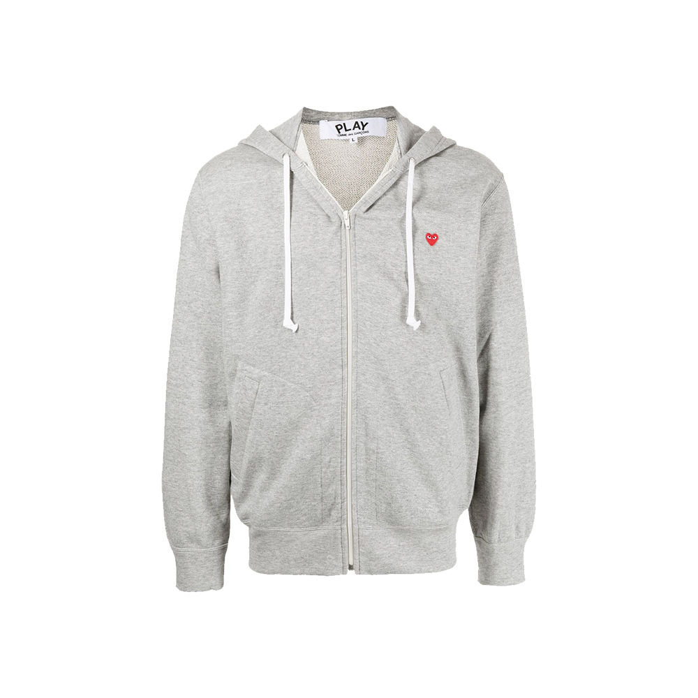 COMME DES GARÇONS PLAY SMALL HEART-LOGO PATCH ZIP HOODIE - GRAY
