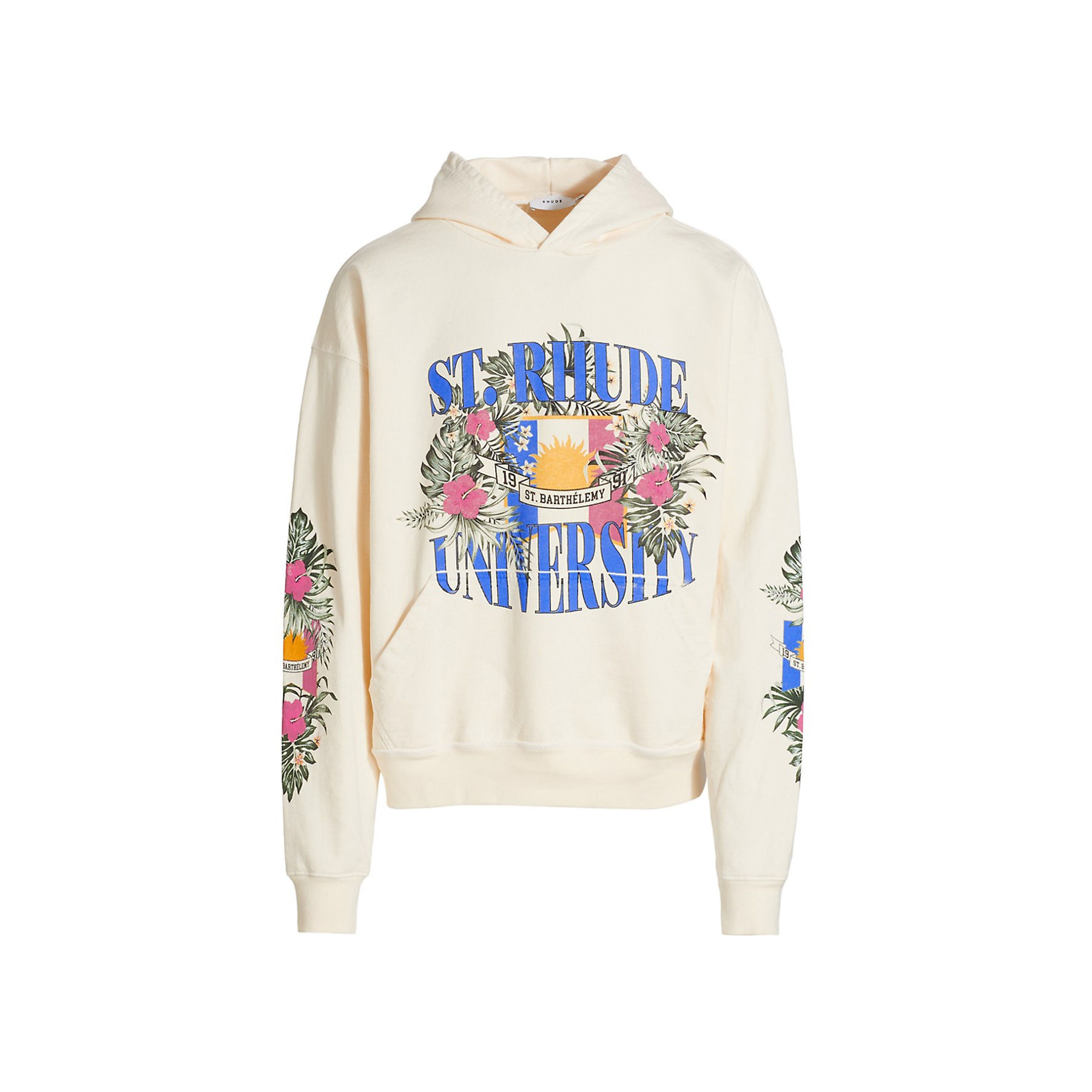 RHUDE ST. RHUDE UNIVERSITY HOODIE IN CREAM