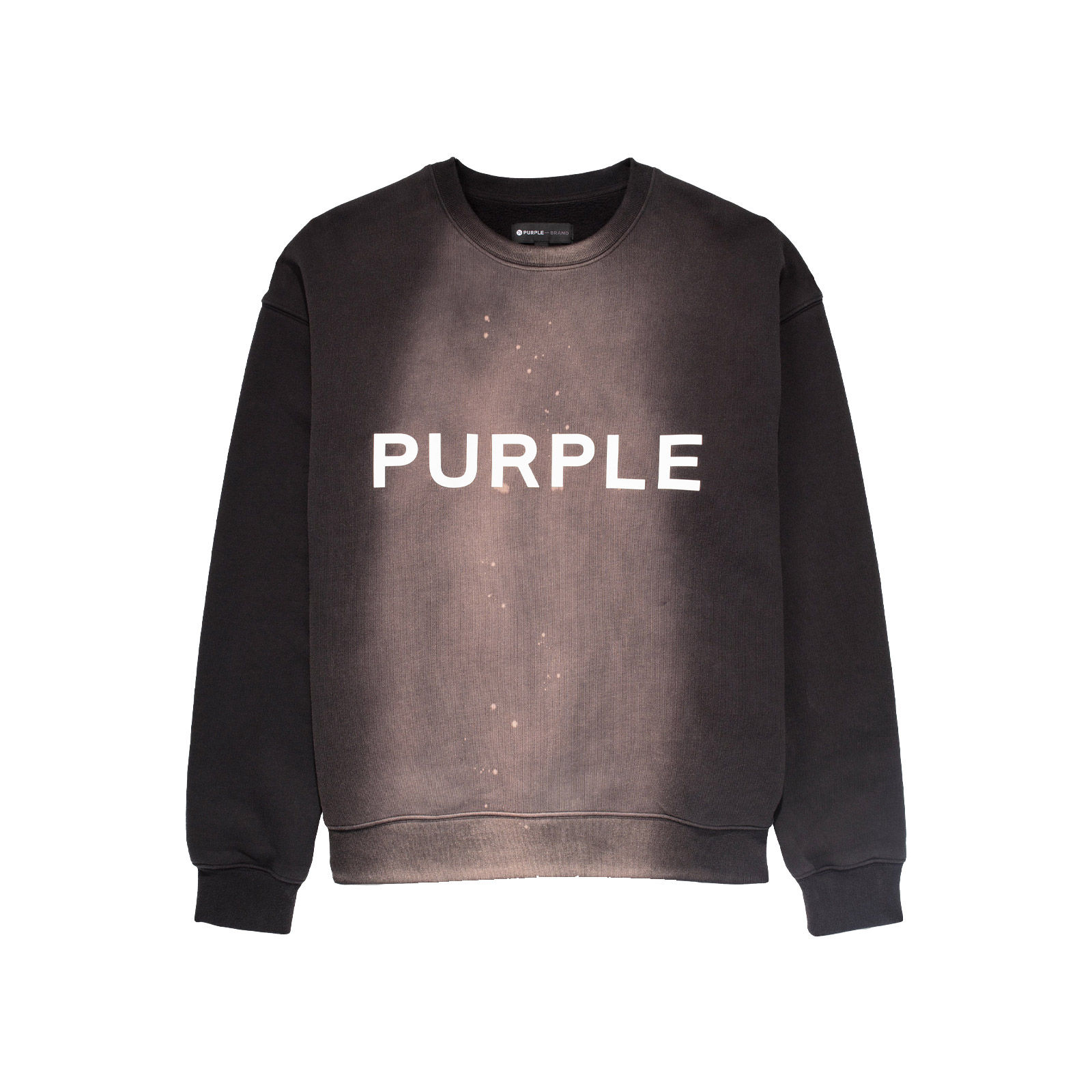 PURPLE BRAND P402 BLEACHED FLEECE CREWNECK - BLACK
