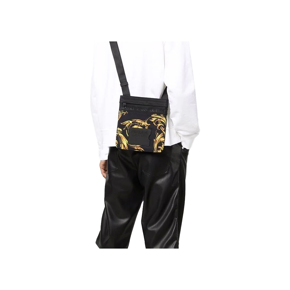 Thumbnail: VERSACE JEANS COUTURE EMBOSSED-LOGO MESSENGER BAG IN BLACK/GOLD