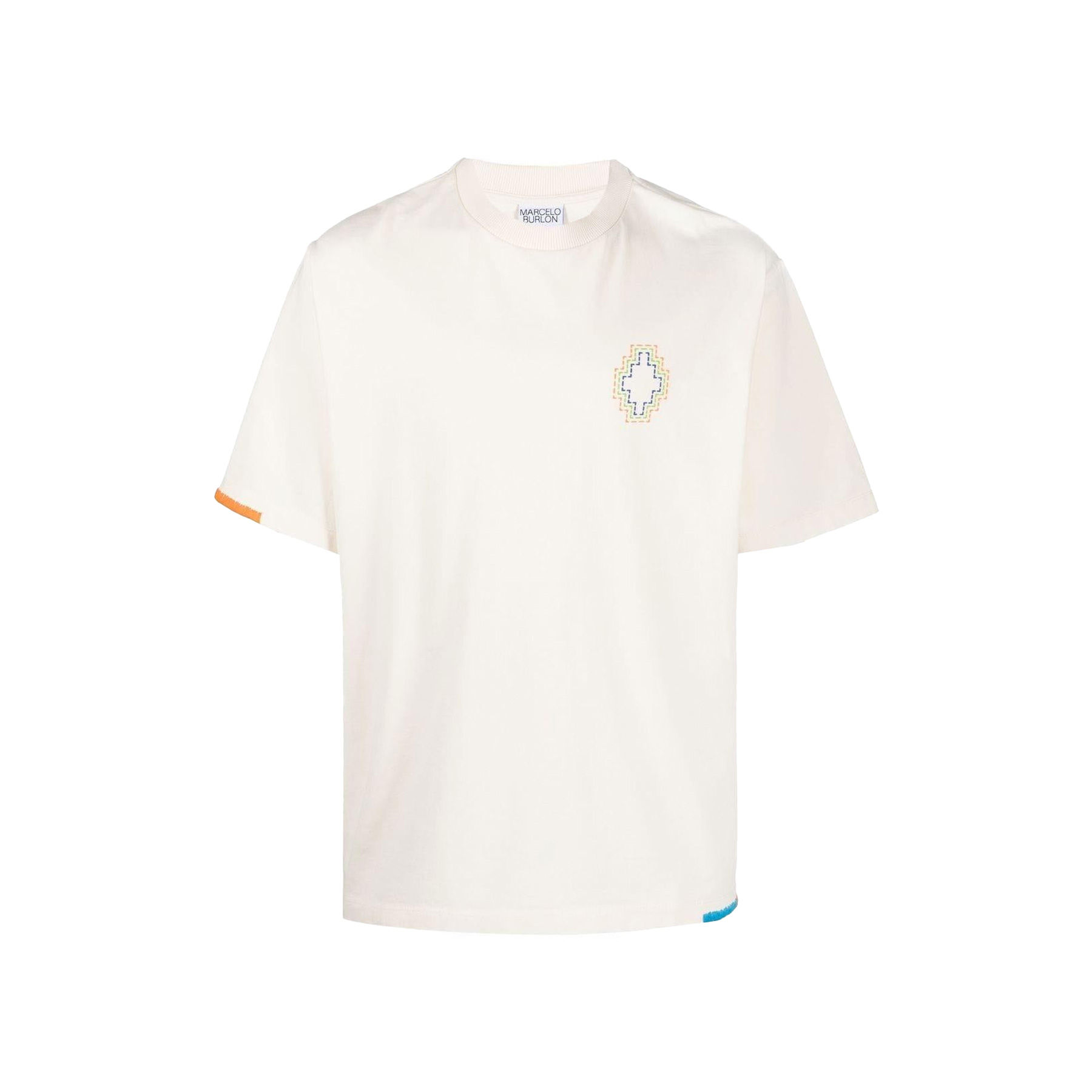 MARCELO BURLON STITCH CROSS OVER TEE IN CREAM