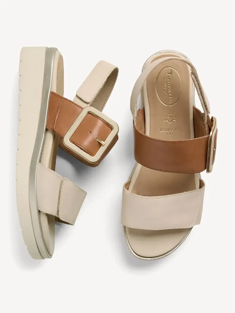 Miniature : Sandales compensées en cuir - beige - 88706 - 414