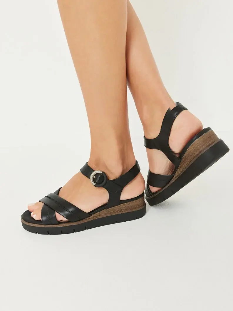 Miniature : Sandales compensées en cuir - noir - 28202 - 003