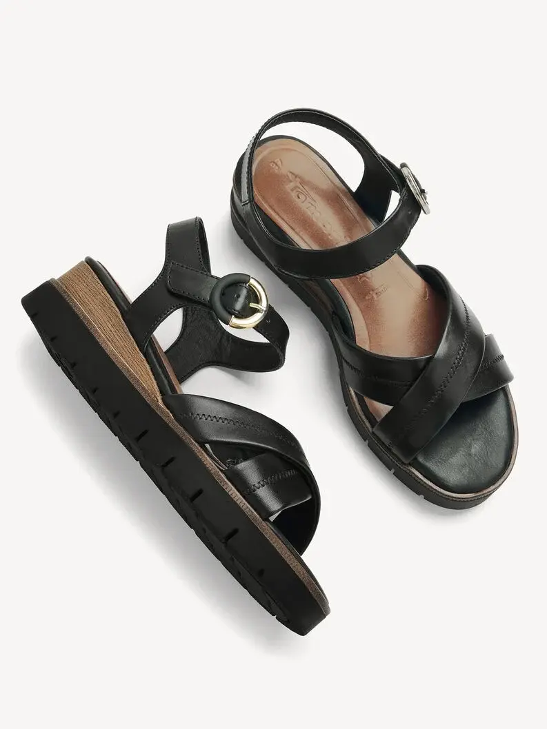 Miniature : Sandales compensées en cuir - noir - 28202 - 003