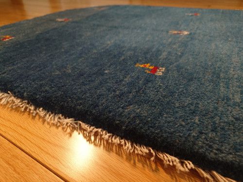 ペルシャ ギャッベ ソファ前 玄関 小判型 楕円形 123Φ83cm 青色 ヤギ