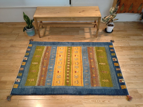 ペルシャギャッベ ハーフラグ150×105 茜色桃色