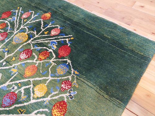 ペルシャ ギャッベ リビング ラグ 200x155cm ザクロの木 緑色 RJ11350