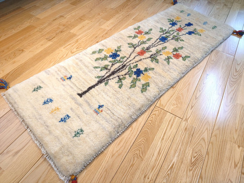 【夏のキャンペーン】ペルシャ　ギャッベ 玄関　90×62 ベージュ生命の木　葉 夏のキャンペーン】ペルシャ ギャッベ 玄関 90×62 ベージュ生命の木 葉