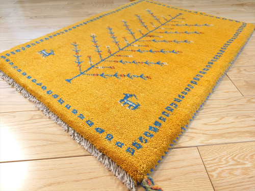 ペルシャ ギャッベ 玄関マット ラグ 84x62cm 黄金色 生命の木 ペルシャ ギャッベ 玄関マット ラグ 84x62cm 黄金色 生命の木
