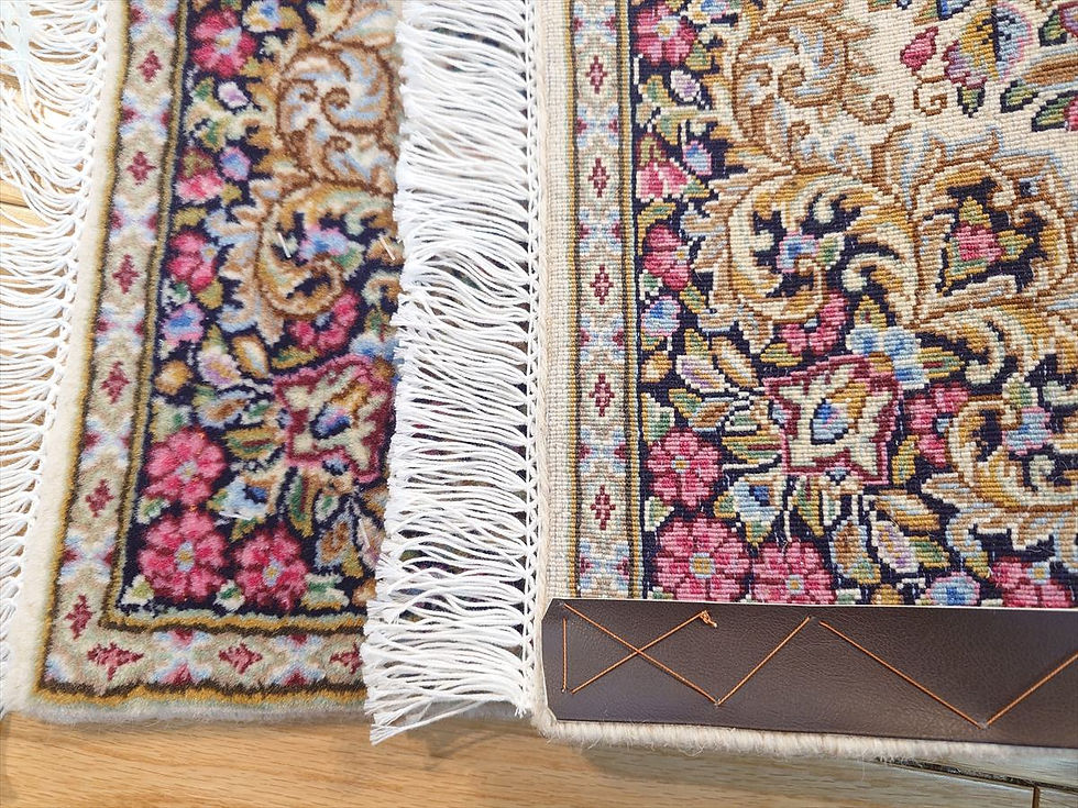 サムネイル： ペルシャ絨毯ケルマン産　フラワー　花柄　玄関マット小　75（83フサ込）x55㎝　手織り絨毯　ラグ　PS8390