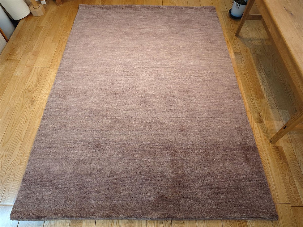 サムネイル： ハンドメイド　夏はさらさら　新商品 ゆるギャッベ　ラグ　194x138㎝　天然ウール　ココアブラウン