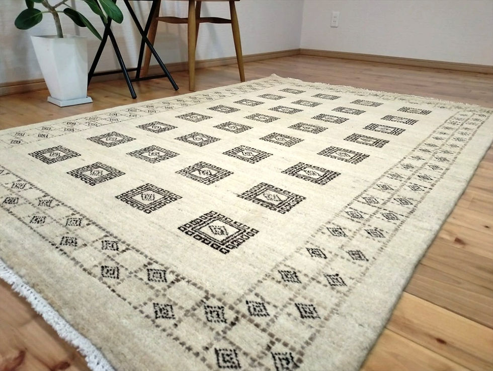 サムネイル： 冬祭り50％OFF】通年18℃　オールシーズン手織りラグ　ガゼニギャッベ　181x121cm ラグサイズ BP117
