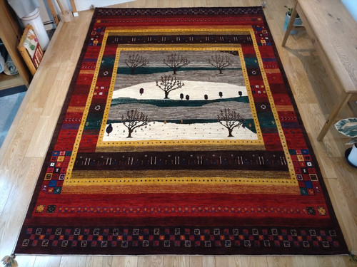 ペルシャ パルヴィーズ カシュクリ 玄関 98×63 ベージュ ザクロの木 実