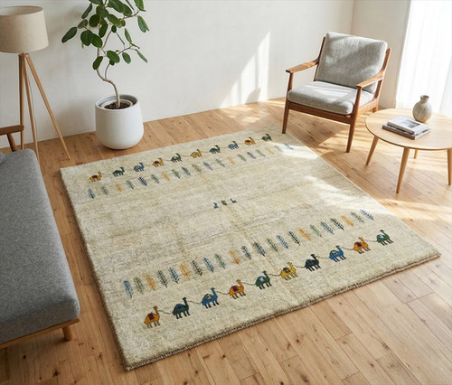 ハンドメイド ペルシャ ギャッベ リビング 正方形ラグ 197x197cm