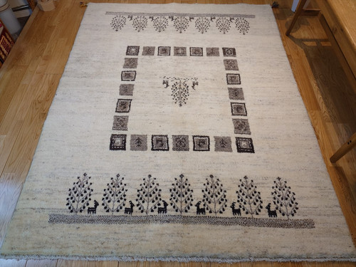 ペルシャ　ギャッベ リビング　197×155 アイボリー　ザクロの木 ペルシャ ギャッベ リビング 193x155㎝ ザクロの木 アイボリー