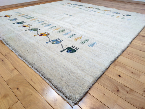 ハンドメイド ペルシャ ギャッベ リビング 正方形ラグ 197x197cm