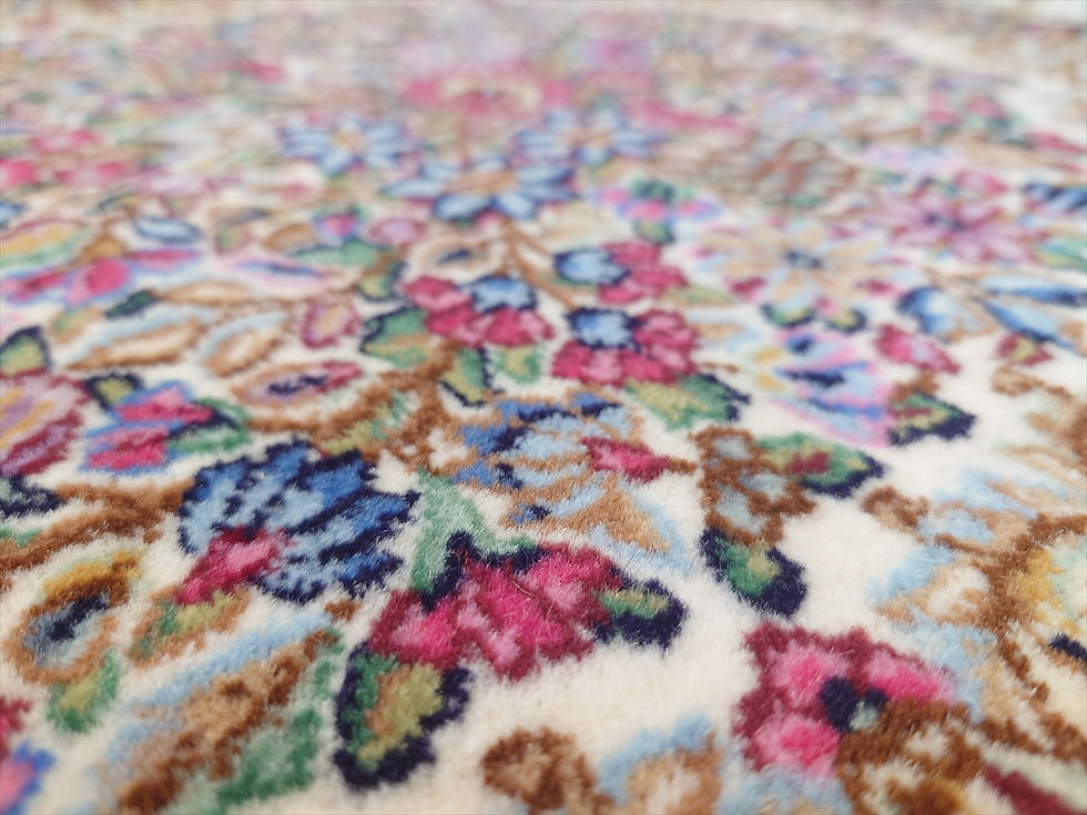 サムネイル： ペルシャ絨毯ケルマン産　フラワー　花柄　玄関マット小　75（83フサ込）x55㎝　手織り絨毯　ラグ　PS8390