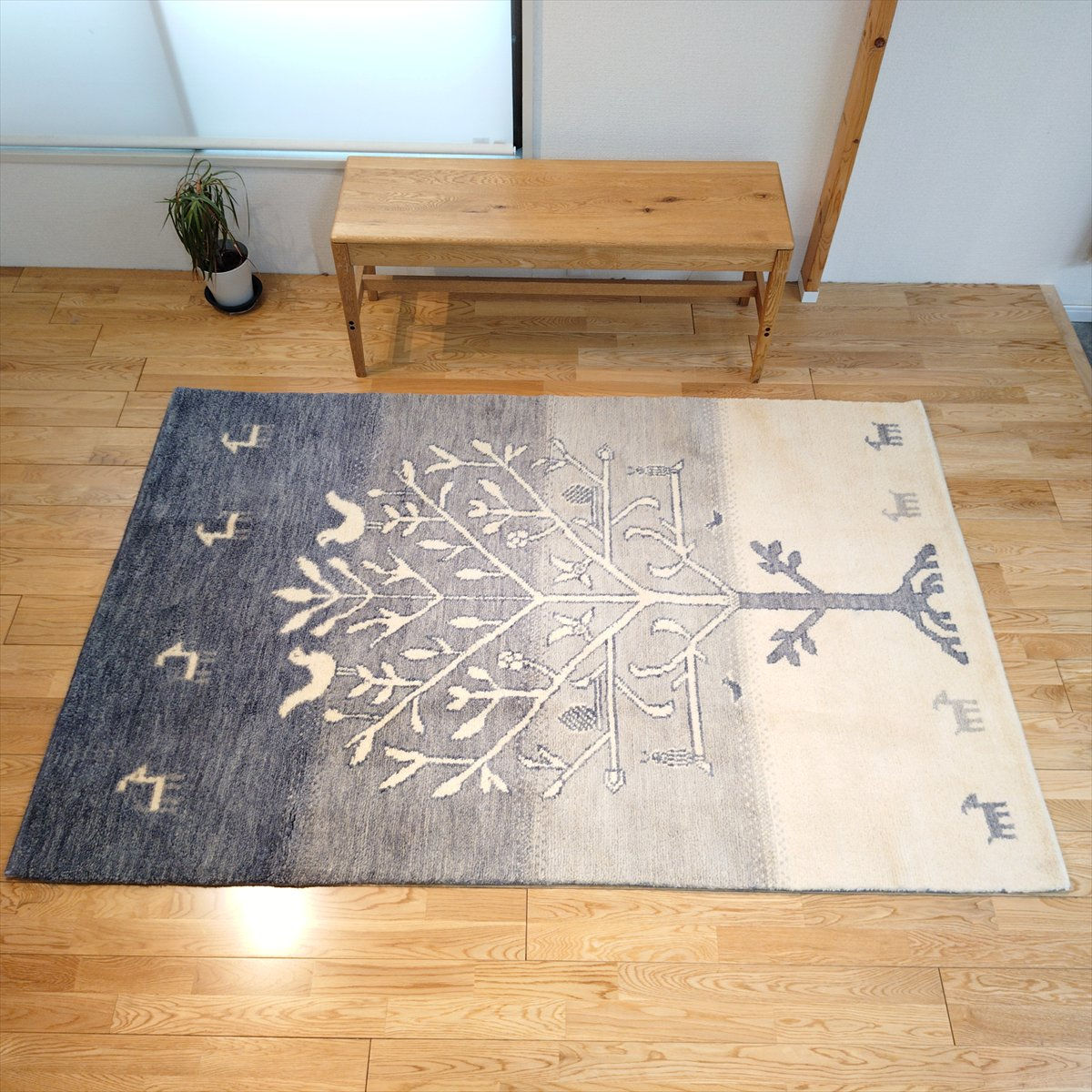 ハンドメイド 夏はさらさら 新商品 ゆるギャッベ ラグ 199x131㎝ 天然ウール ビッグツリー