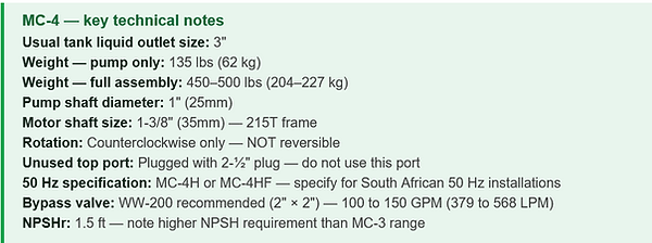 Key technical notes of the MC - 4 Co2 pump