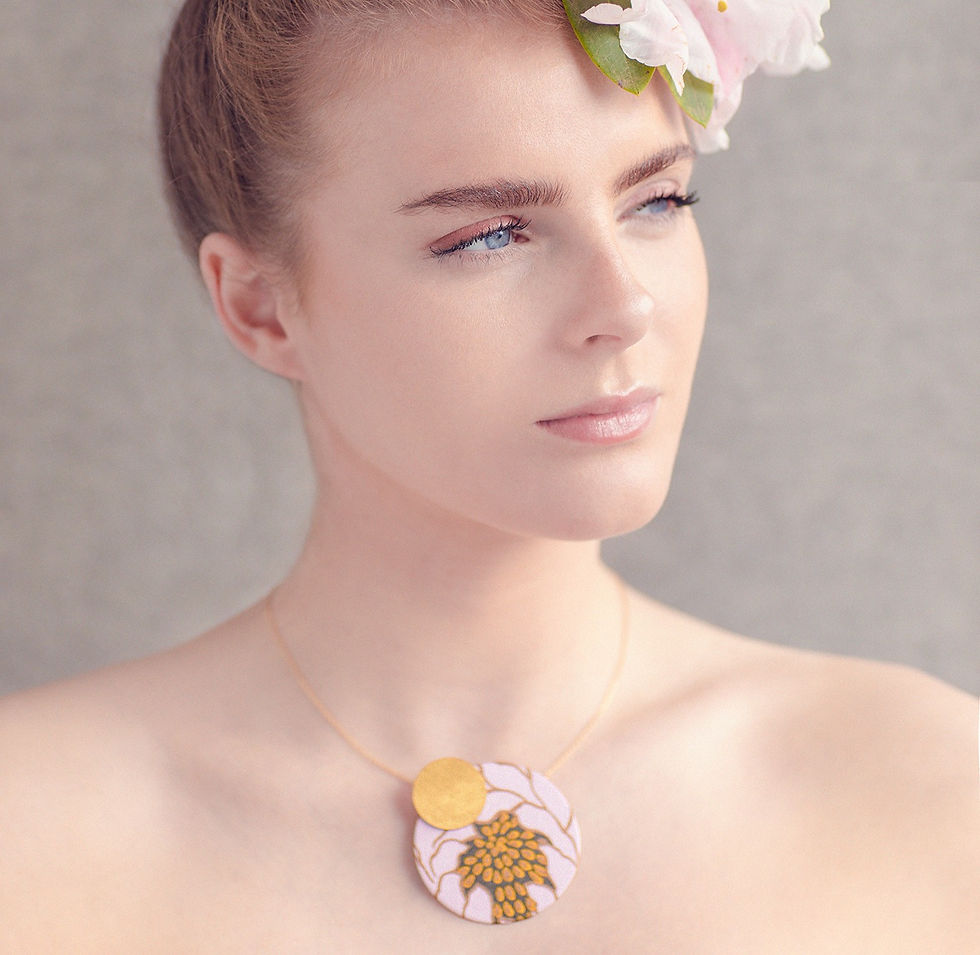 Thumbnail: Gold Two Moons Silk Earrings & Necklace