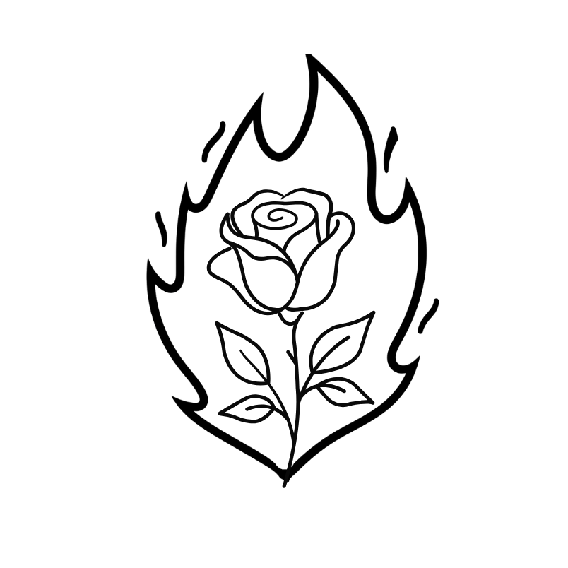 Grafik einer Rose, die in Flammen steht