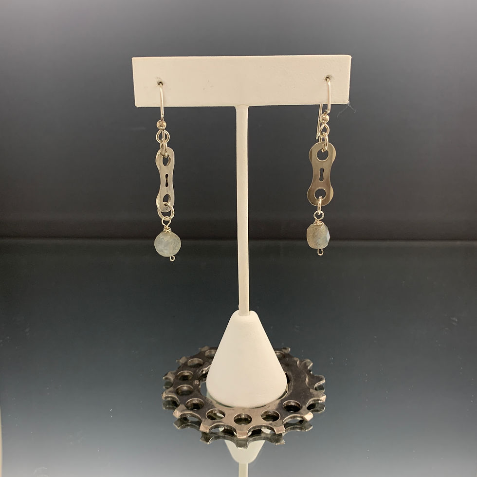 Thumbnail: Sterling Earwire & Labradorite: Spoked Bike Chain Earring