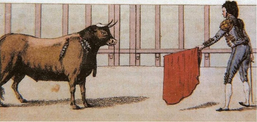 ein altes aquarell von einem stierkampf